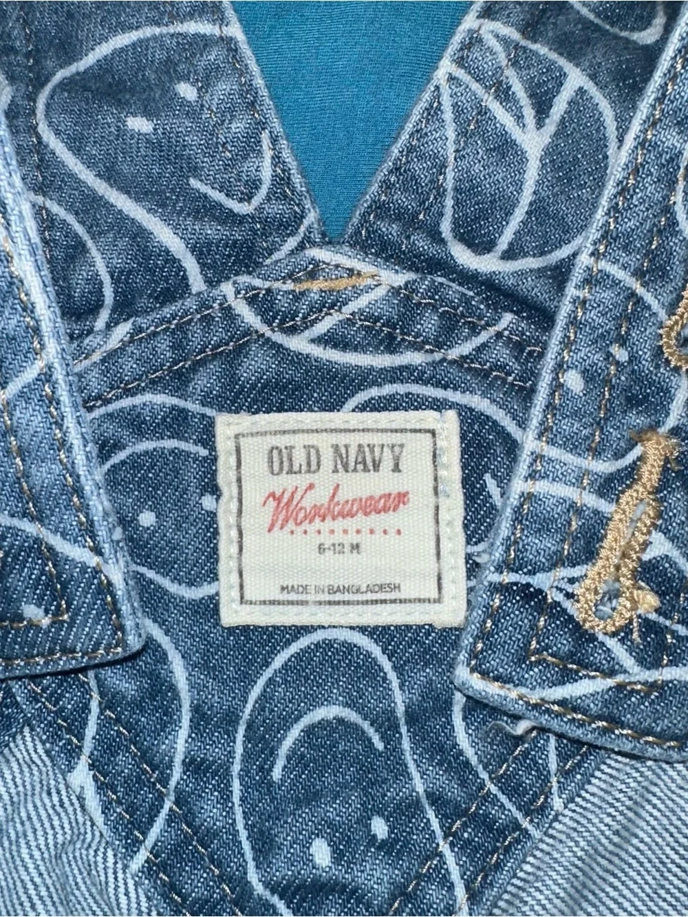 Old Navy Blue Denim Smiley & Leaf Print Short Overalls for Kids